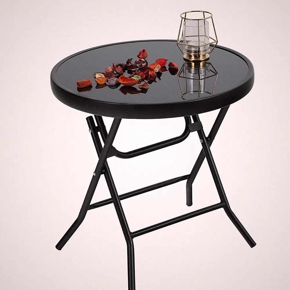 Klappbarer Gartentisch Glas Metall 46x46x48 cm wetter