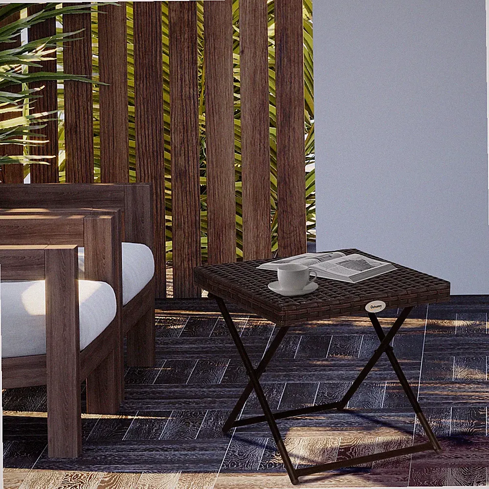 Klappbarer quadratischer Rattan Couchtisch für Bistro Balkon Garten Outdoor braun