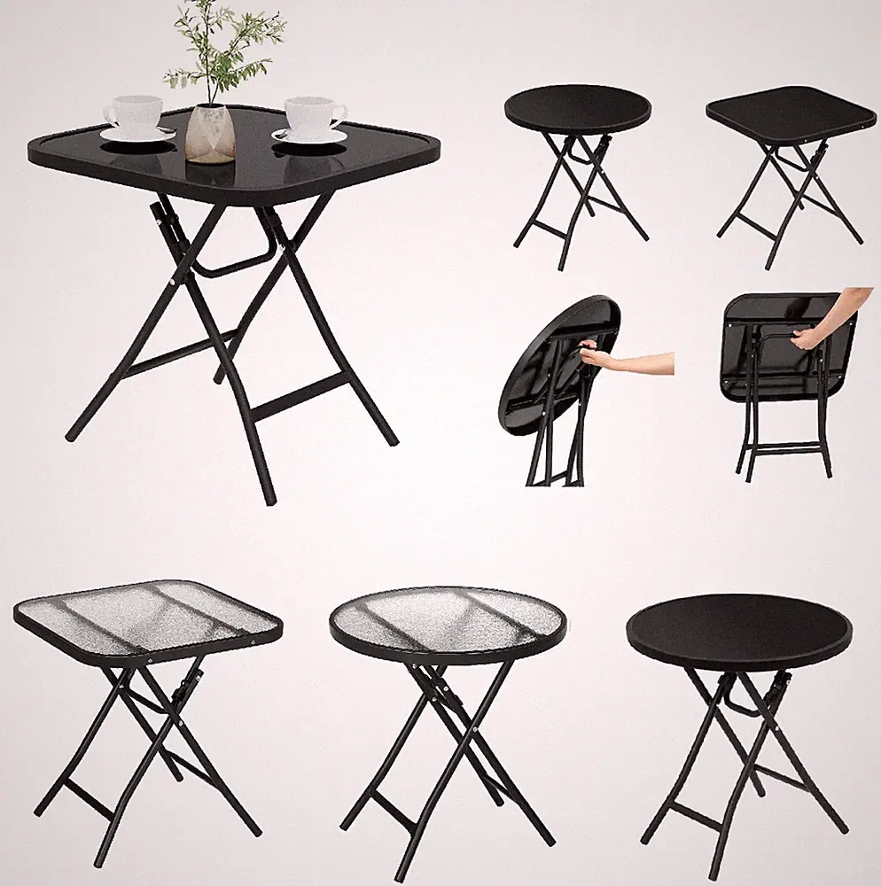 Klapptisch Balkontisch Gartentisch Bistrotisch klappbar Schwarz φ46cm Glas