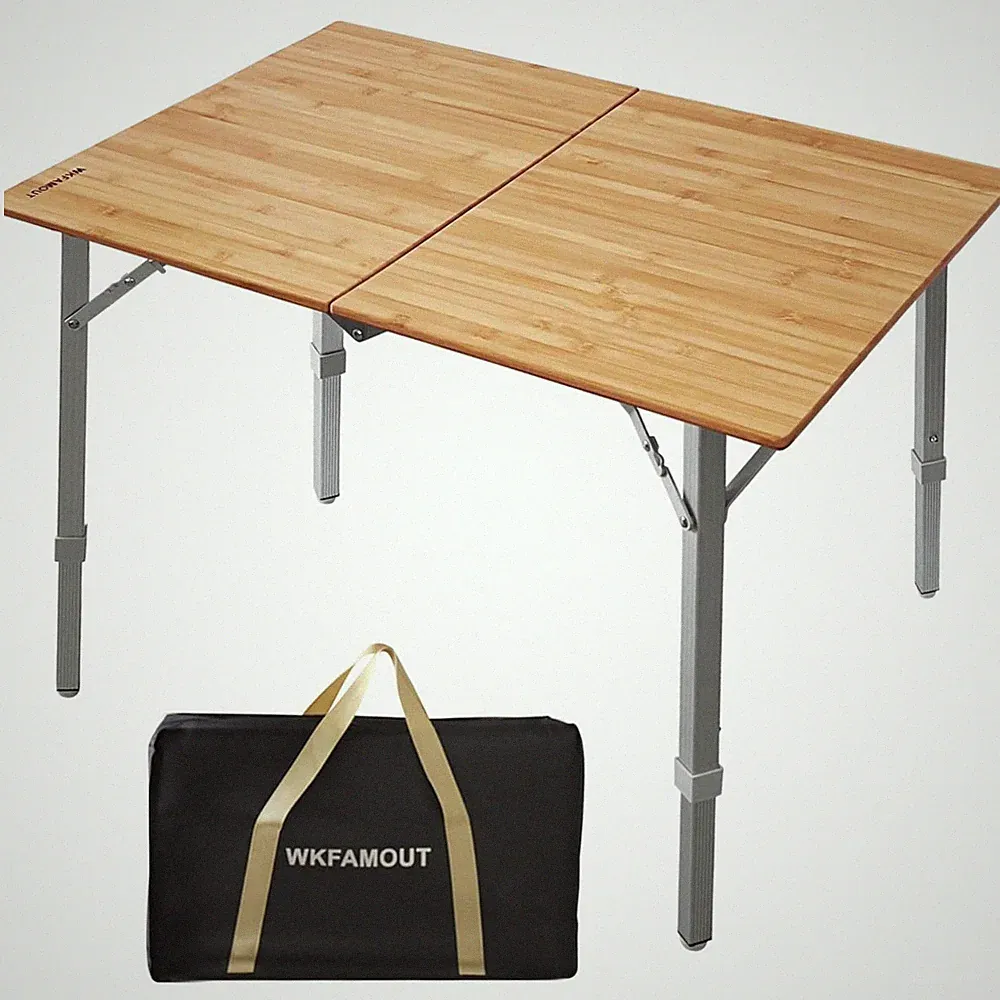 Klapptisch Bambus Camping Tisch klappbar höhenverstellbar Outdoor Gartentisch