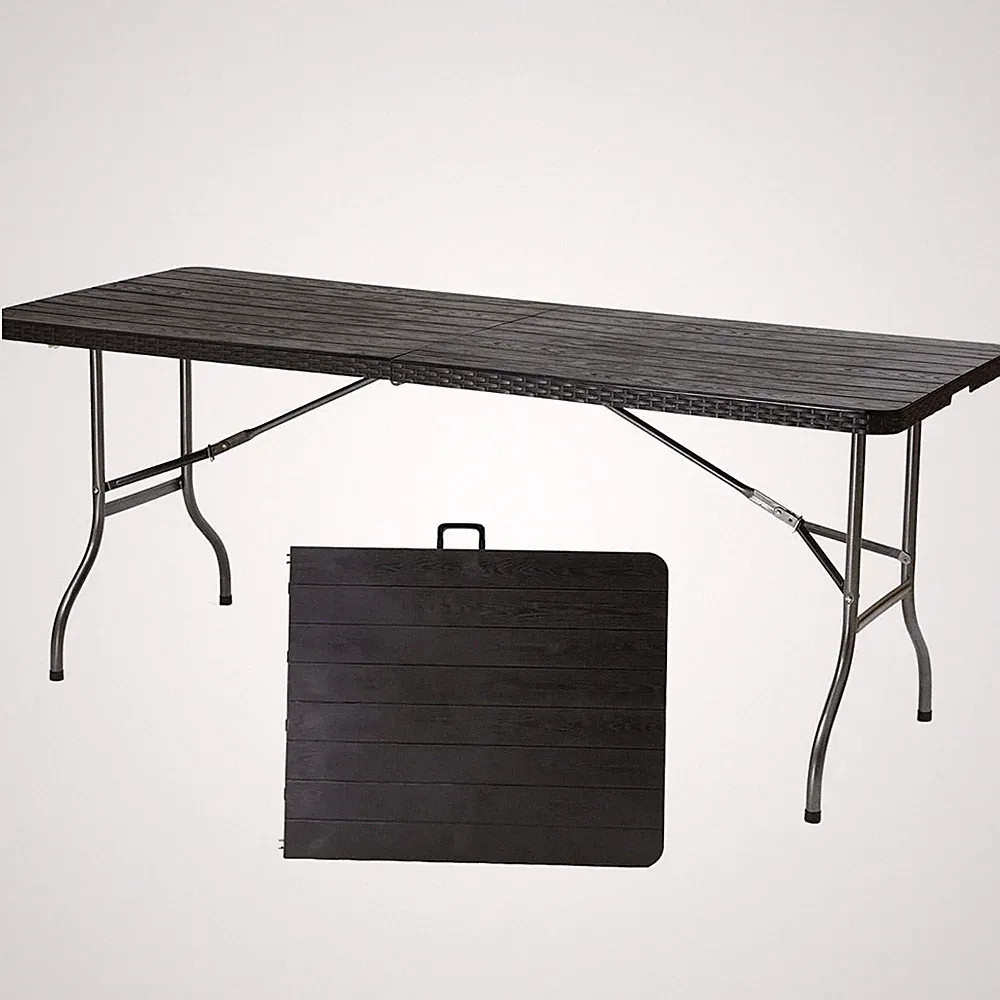 klapptisch camping 150 cm Gartentisch Picknicktisch mit Holzmaserung Schwarz