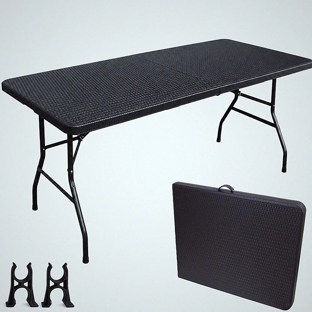Klapptisch Gartentisch 180cm Campingtisch HDPE mit Rattan-Optik Wetterfest R1