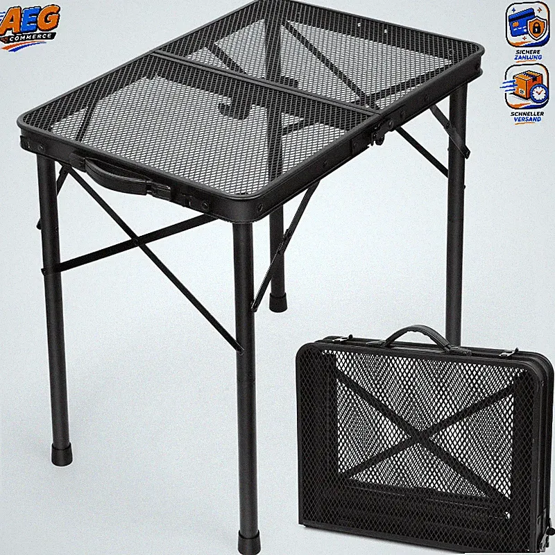 Klapptisch Höhenverstellbar Schwarz 60x40cm für Grillen Camping Garten
