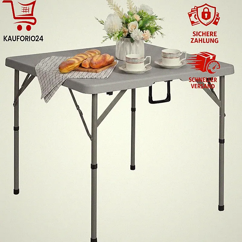 Klapptisch Quadratisch 87cm Klappbar Wetterfest für Garten Balkon Camping Grau