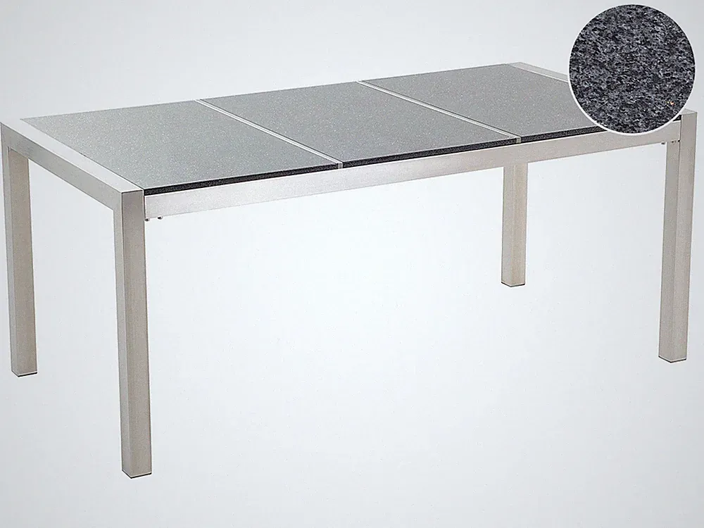 Klassischer Gartentisch 3 Platte Granit poliert grau 180 cm Grosseto