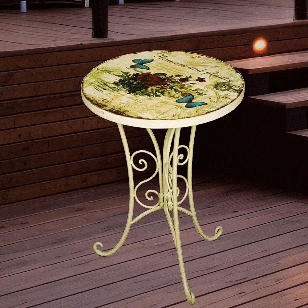 Beistelltisch kleiner Balkontisch Kaffeetisch Vintage weiß Gartentisch 38 cm
