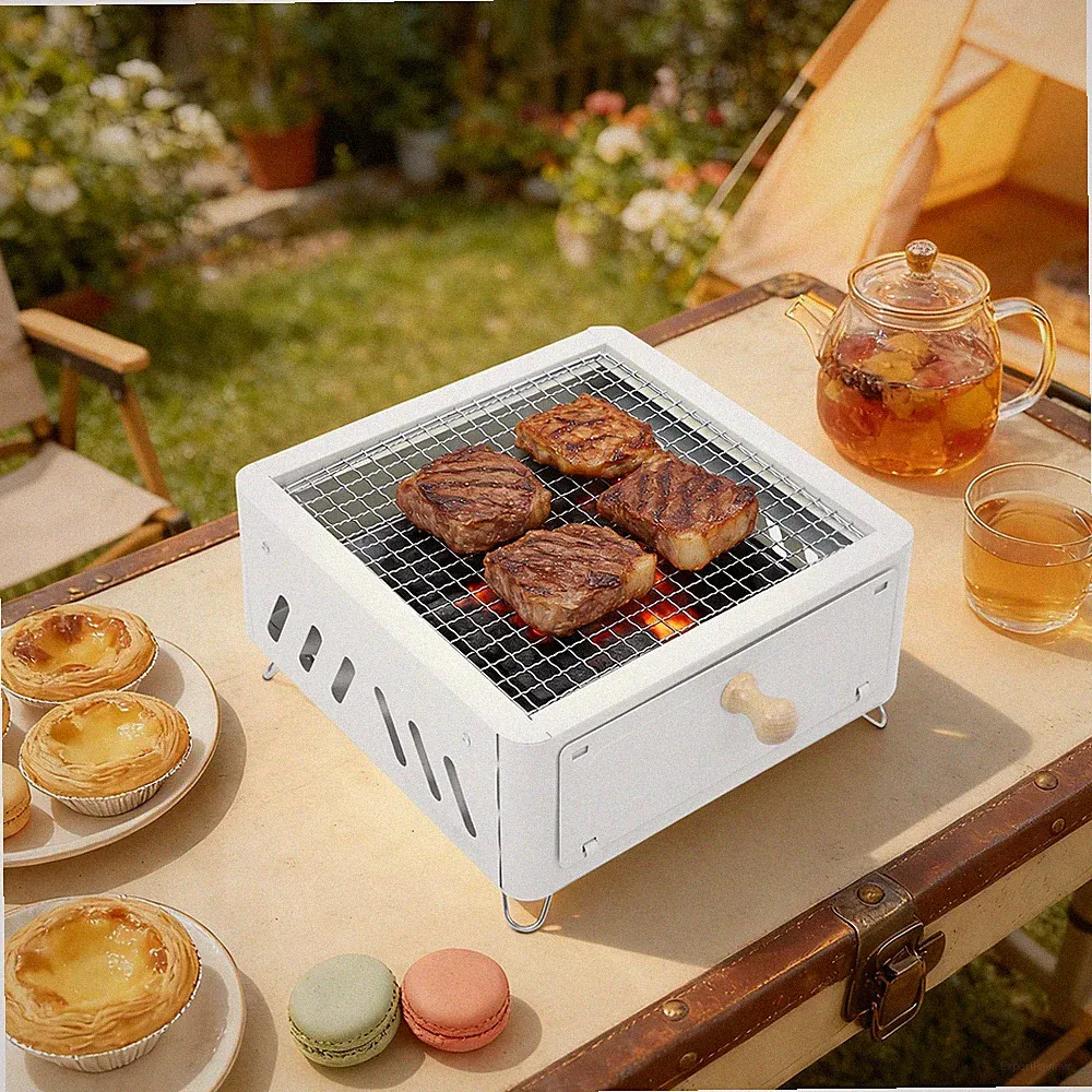 Kohlegrill Für Camping Und Garten Mit Pfanne Und Grillrost In Weiss