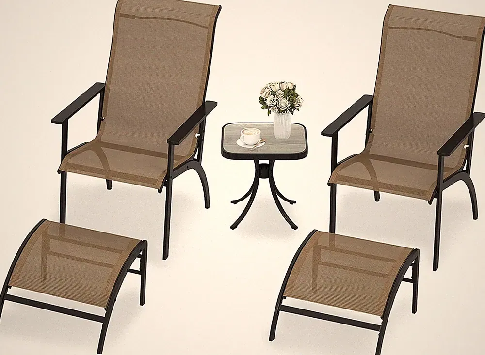 KOMFOTTEU 5-Teiliges Gartenmöbel Set, Balkonset Mit 1 Tisch, 2 Stühlen Und 2 Fuß