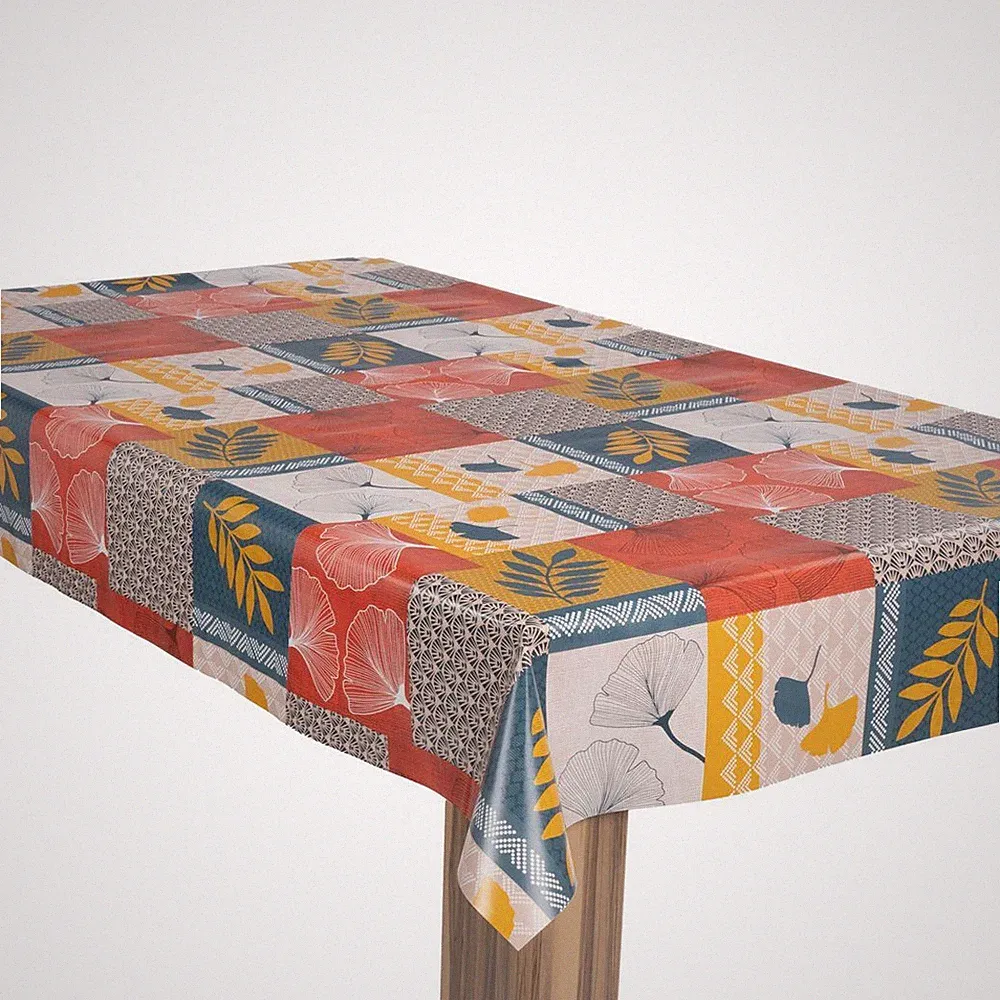 laro Wachstuch-Tischdecke Wachstischdecke Gartentischdecke Ginko Patchwork Bunt