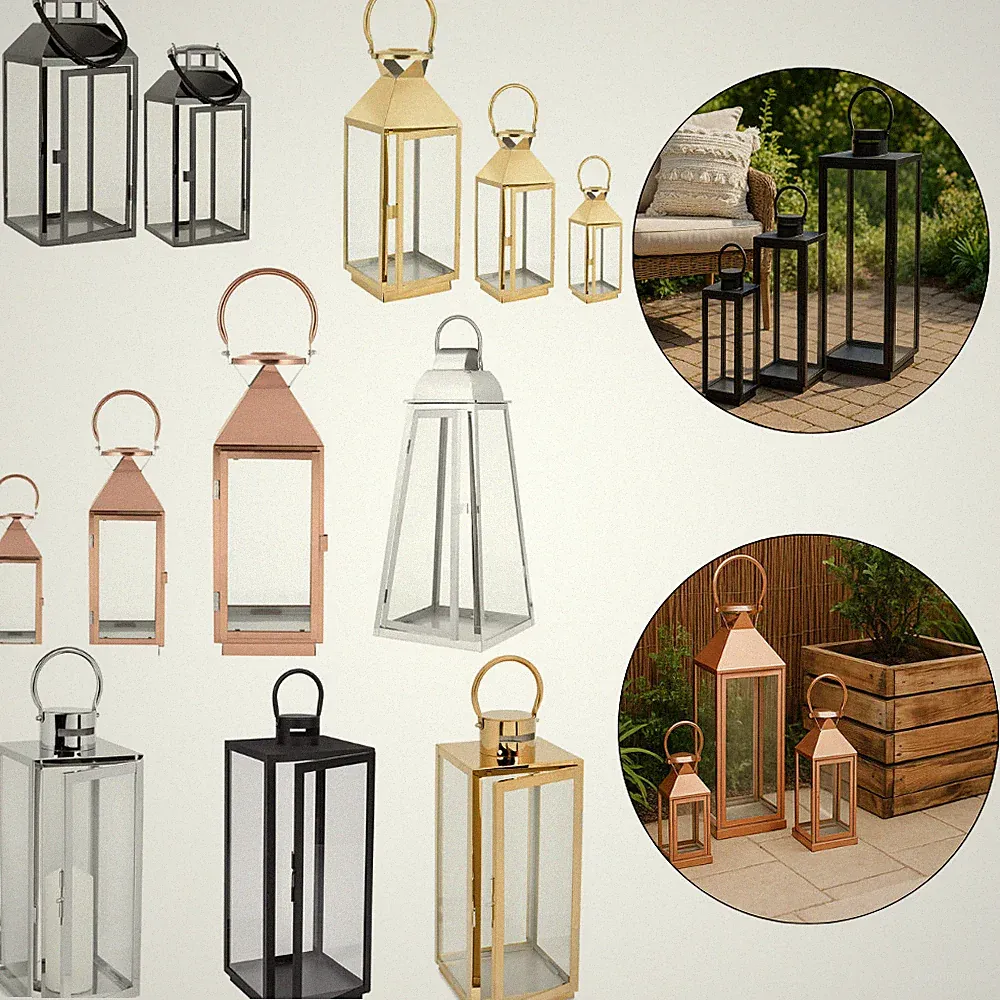 Laternen Set Edelstahl Gartenlaternen Tischlaterne Dekorative Windlicht Lampion