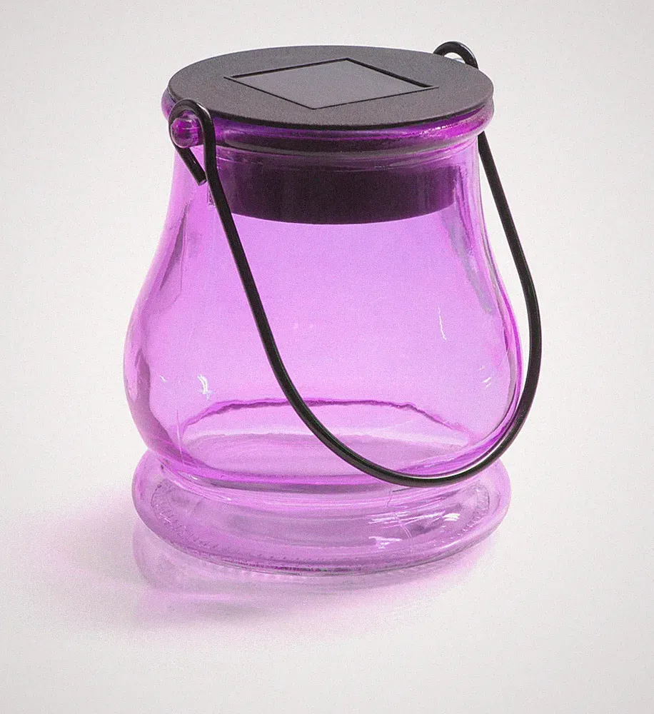 LED Glas Solar Wind Licht Lampe Leuchte Laterne Tisch Deko grün lila blau Garten