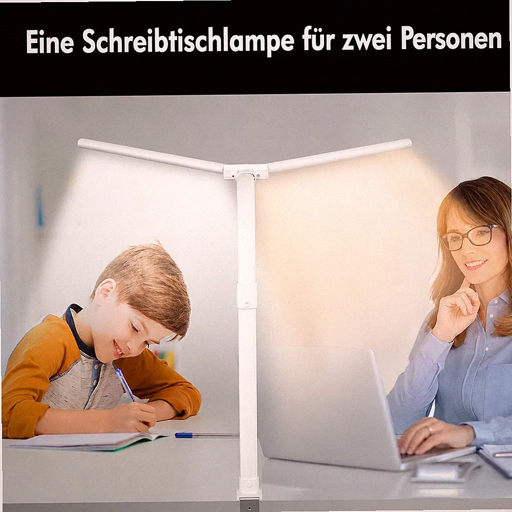 LED Schreibtischlampe 2 Arme Dimmbar Tageslichtlampe Augenschutz Klemme