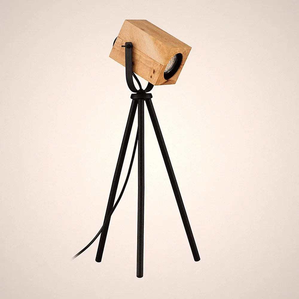 LED Stativ Tischlampe Nachttischlampe aus Holz in Natur und Metall in Schwarz