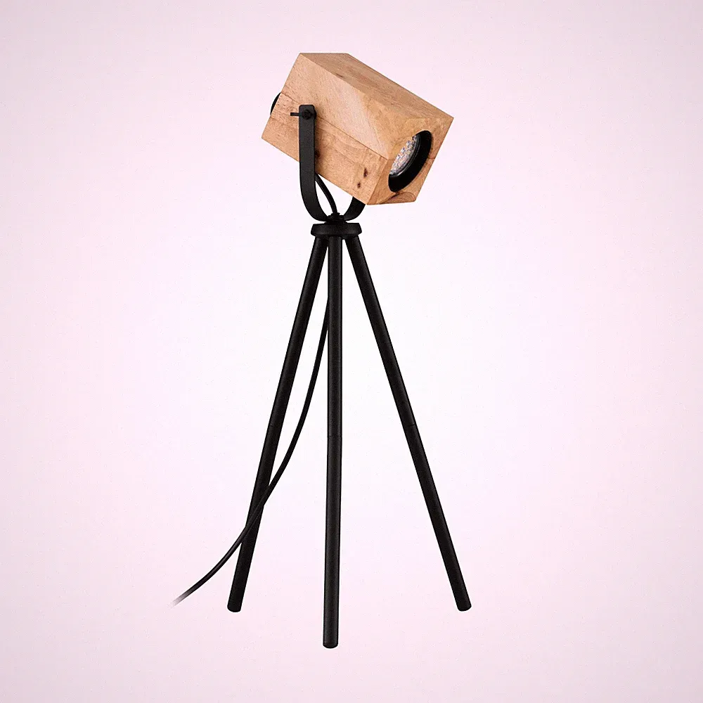 LED Stativ Tischlampe Nachttischlampe aus Holz in Natur und Metall in Schwarz