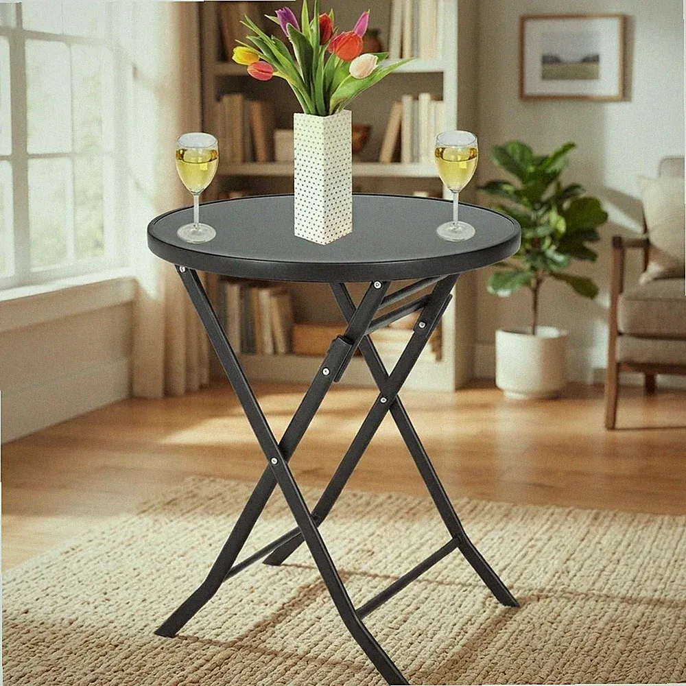 Leichter schwarzer klappbarer runder Outdoor Tisch | schmutzabweisend & modernes Design