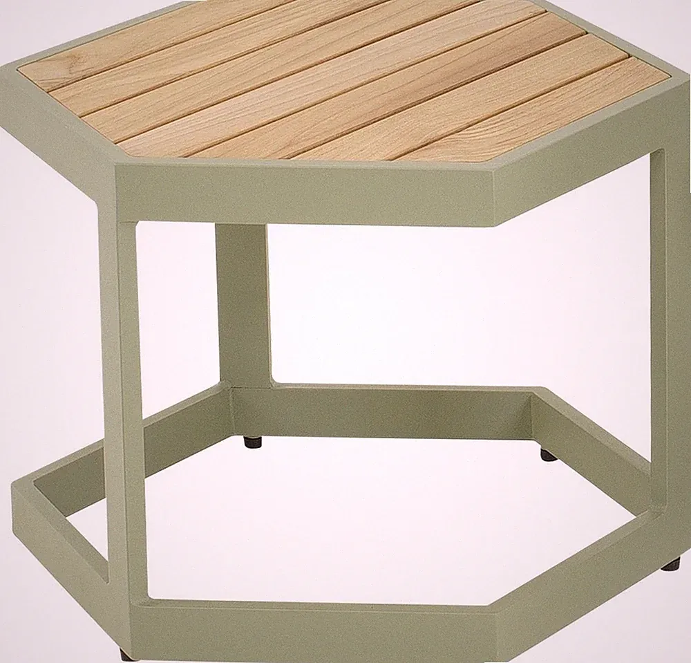 Lesli Living Beistelltisch Esagono Green Teaktisch Ablagetisch Loungetisch Tisch