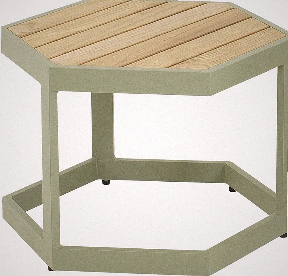 Lesli Living Beistelltisch Esagono Green Teaktisch Ablagetisch Loungetisch Tisch