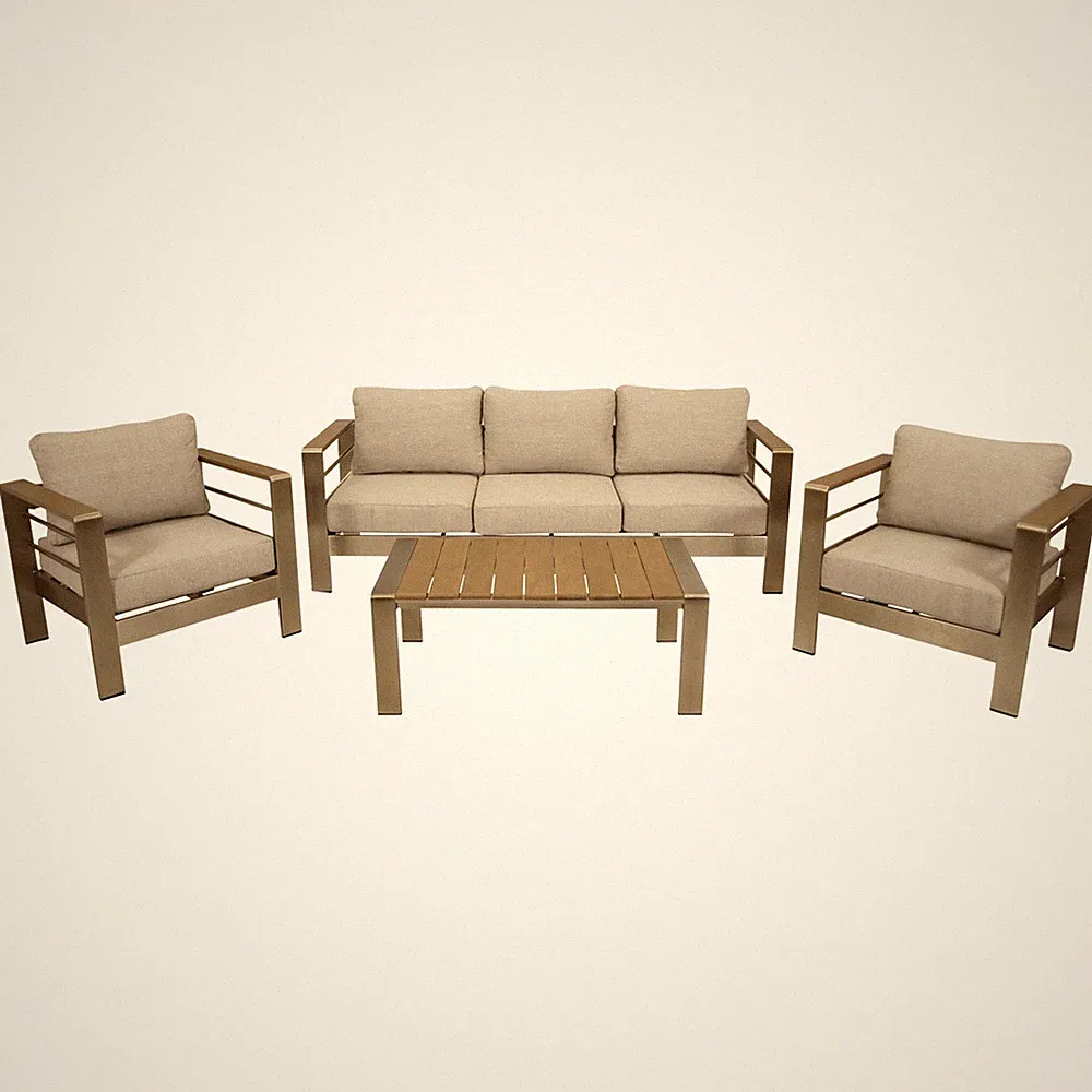 Loungeset Lounge Alulounge Gartengarnitur CANNES 4-teilig Aluminium gebürstet