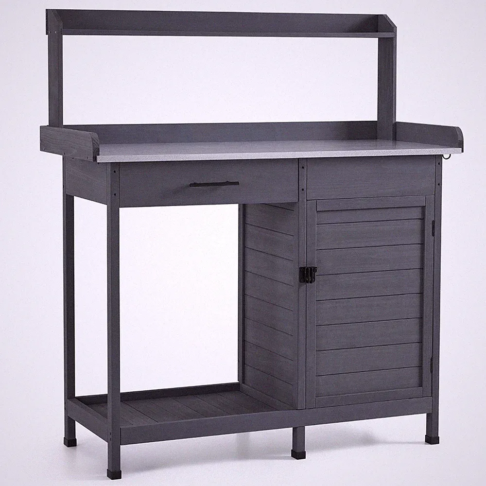 M MCombo Pflanztisch mit Schublade & Schrank, Gärtnertisch Grau, 0440