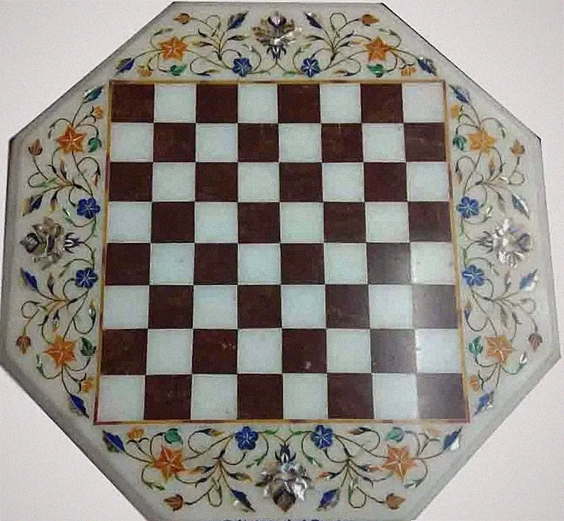 Marmor 18 " Schach Spiel Table Top Marmor Inlay Arbeit Heim Garten