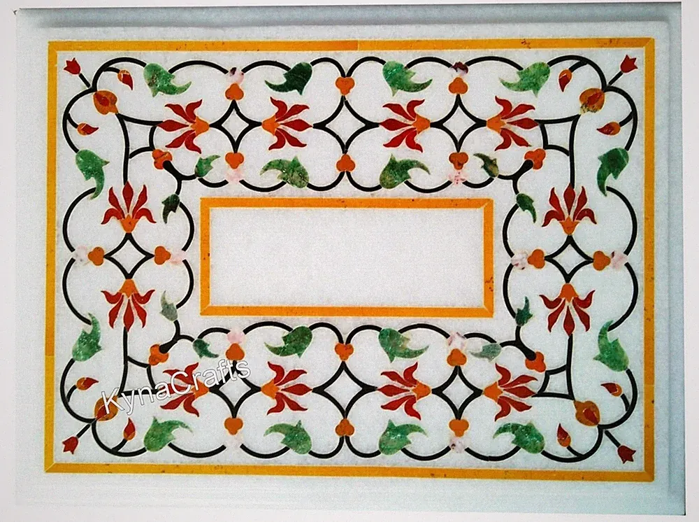 Marquetry Kunst Garten Tisch Top Mit Inlay Arbeit Weißer Marmor Terrasse Kaffee