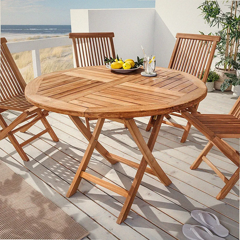 Massiver Gartentisch EMPIRE TEAK - 100cm - natur Teakholz - klappbar Balkontisch