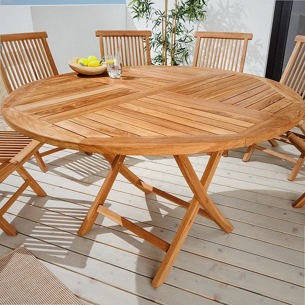 Massiver Gartentisch EMPIRE TEAK - 120cm - natur Teakholz - klappbar Balkontisch