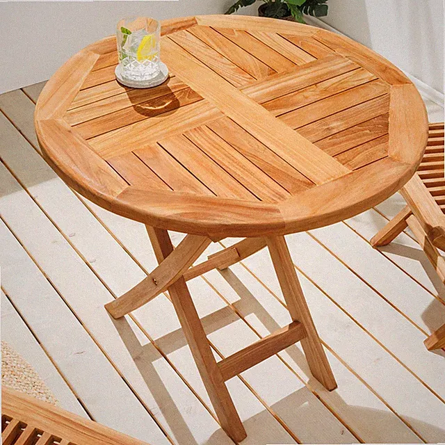 Massiver Gartentisch EMPIRE TEAK - 70cm - Teakholz - rund klappbar Balkontisch