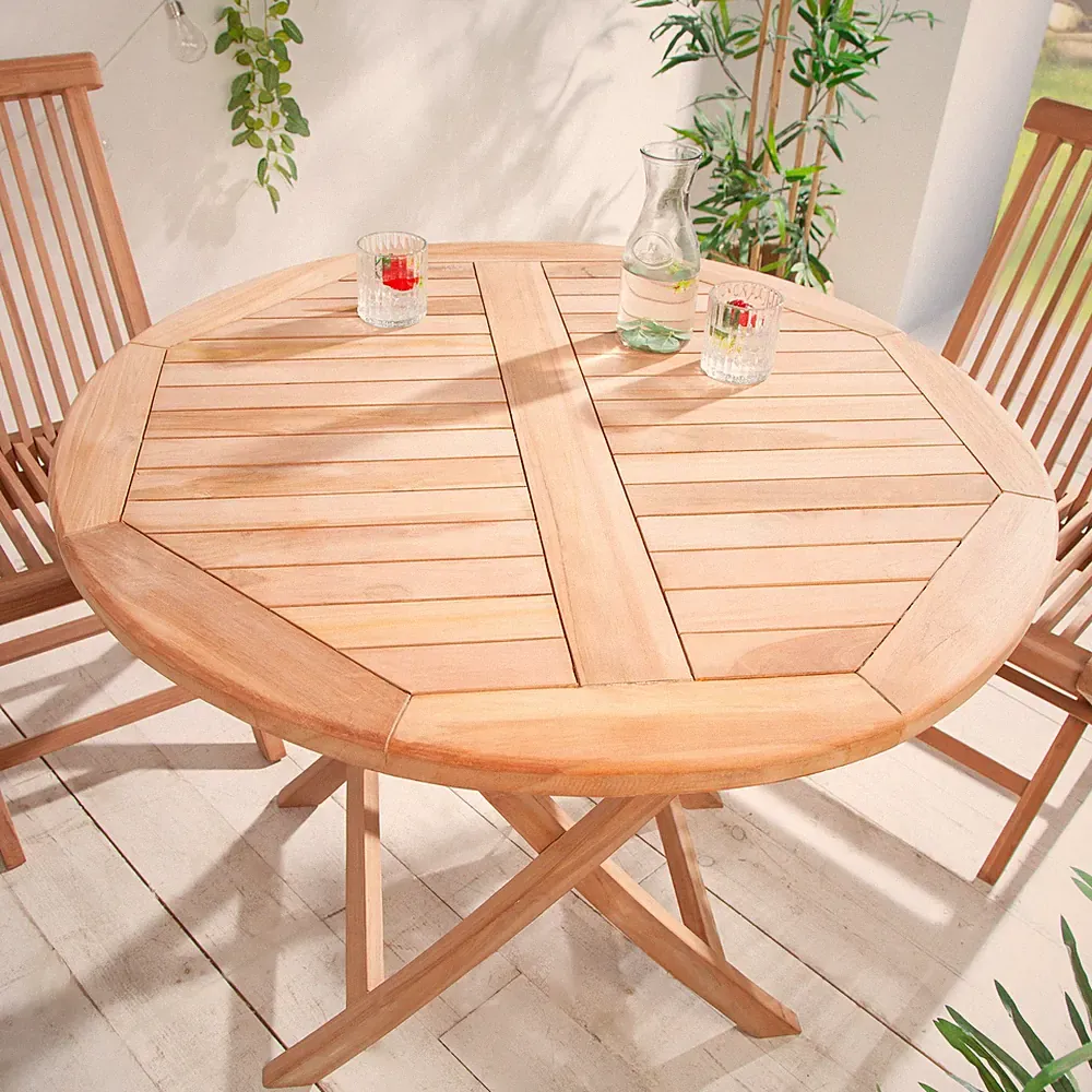 Massiver Gartentisch EMPIRE TEAK - 90cm - Teakholz - rund klappbar Balkontisch