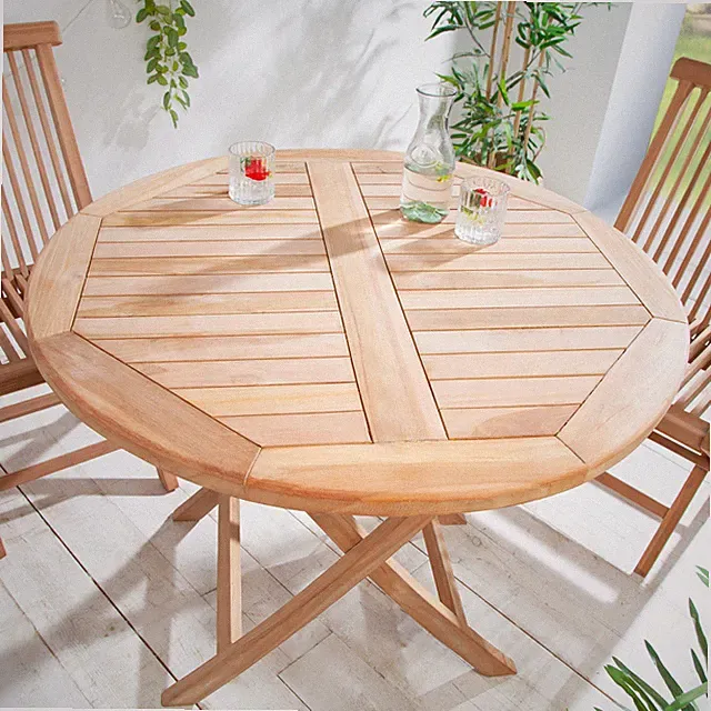 Massiver Gartentisch EMPIRE TEAK - 90cm - Teakholz - rund klappbar Balkontisch