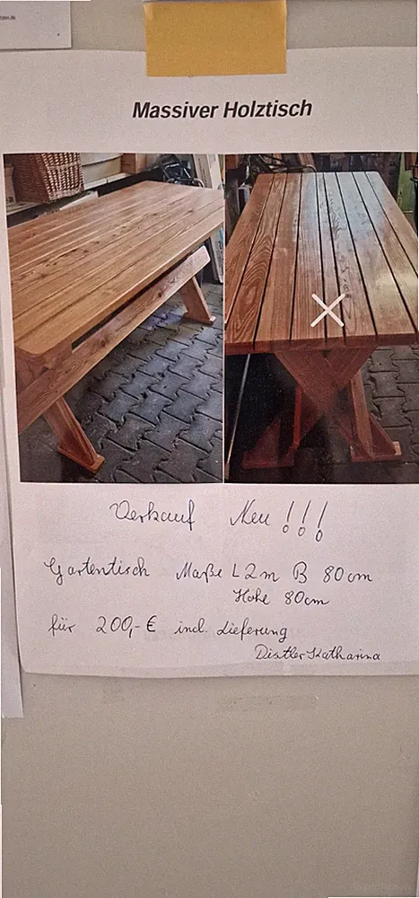 Massiver Holz Gartentisch 200x80x80 cm rechteckig geölt braun X-Beine