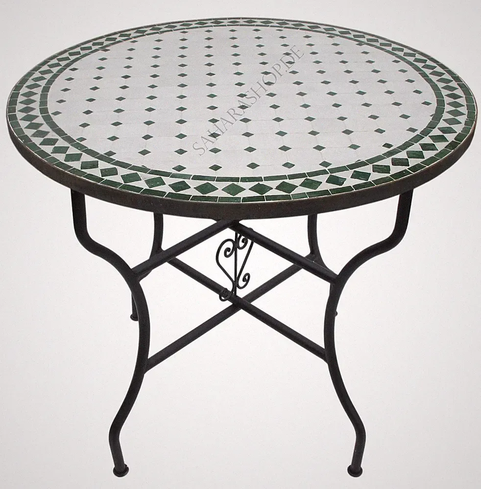 Mediterraner Mosaiktisch Rund Ø 80 cm Grün-Natur für garten, Balkon, Verranda