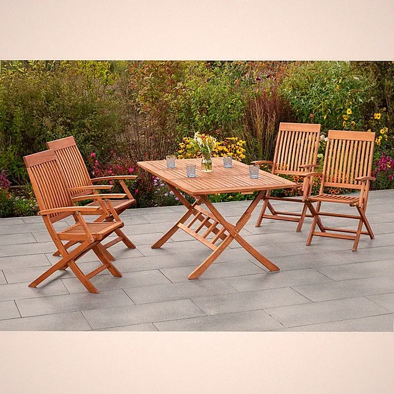Merxx Gartenmöbel Comodoro Set 5tlg. 4 Klappsessel + 1 Klappausziehtisch natur
