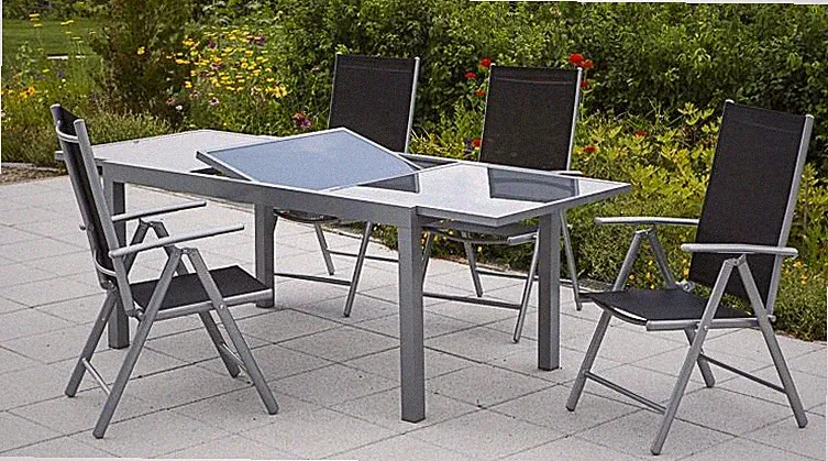 Merxx Gartenmöbel-Set Amalfi 5-teilig, Ausziehtisch 140 (200) x 90 cm schwarz