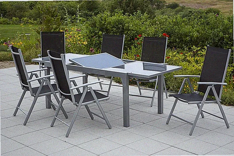 Merxx Gartenmöbel-Set Amalfi 7-teilig, Ausziehtisch 140 (200) x 90 cm schwarz