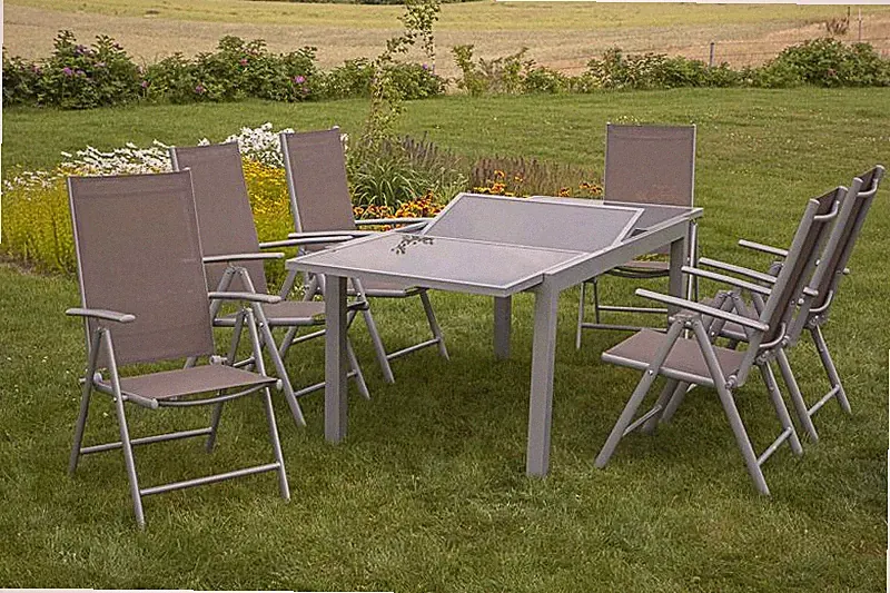 Merxx Gartenmöbel-Set Amalfi 7-teilig, Ausziehtisch 140 (200) x 90 cm taupe
