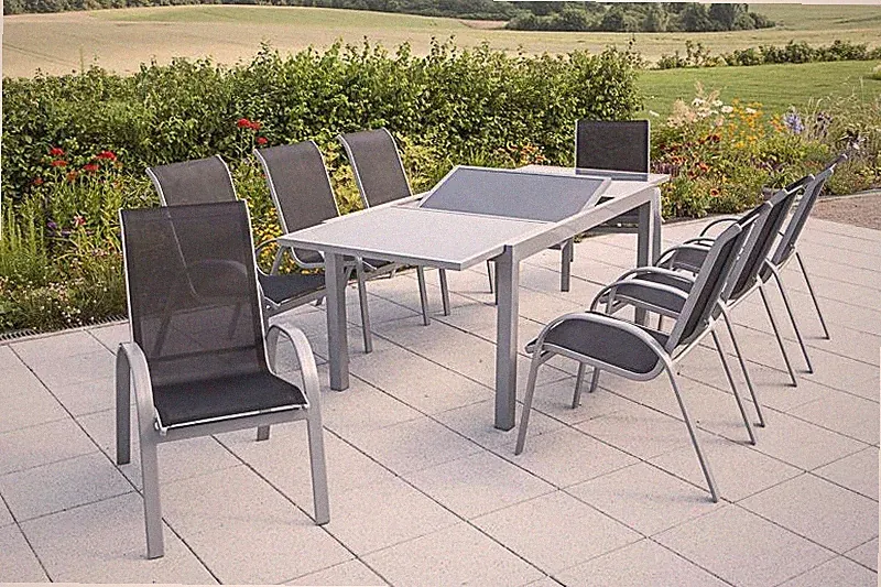 Merxx Gartenmöbel-Set Amalfi 9-teilig, Ausziehtisch 160 (220) x 90 cm schwarz