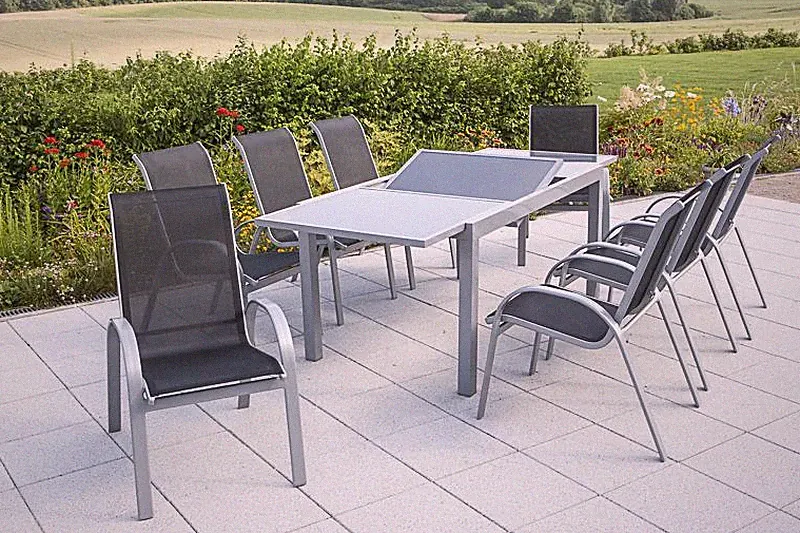Merxx Gartenmöbel-Set Amalfi 9-teilig, Ausziehtisch 180 (240) x 100 cm schwarz