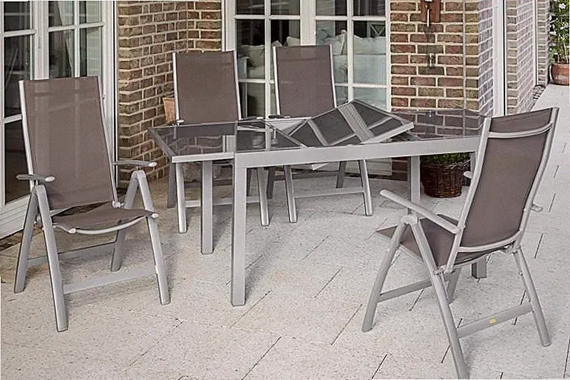 Merxx Gartenmöbel-Set Carrara 5-teilig Ausziehtisch 160 (220) x 90 cm Glas taupe