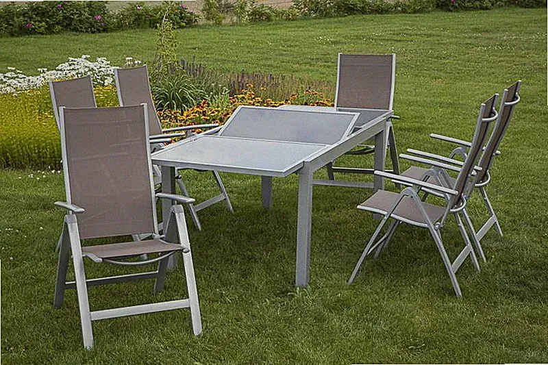 Merxx Gartenmöbel-Set Carrara 7-teilig, Ausziehtisch 160 (220) x 90 cm taupe