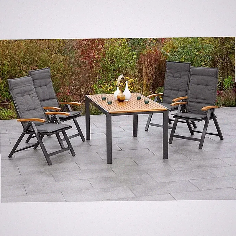 Merxx Gartenmöbel Tilos Set 9tlg. 4 Klappsessel + 4 Kissen + 1 Ausziehtisch