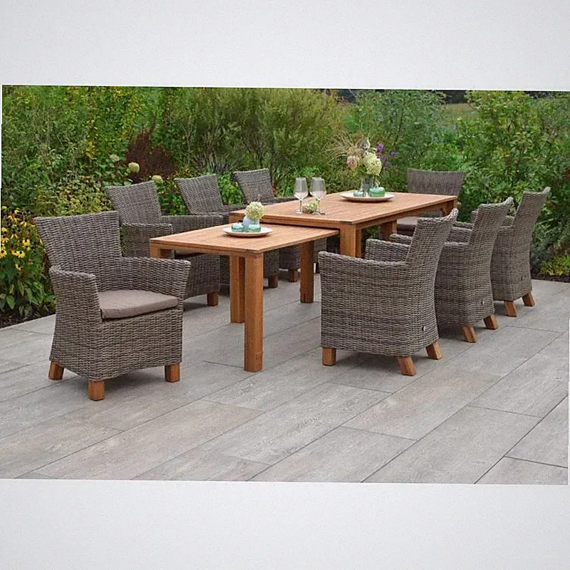 Merxx Gartenmöbel Toskana Set 9tlg. 8 Sessel + 1 Ausziehtisch inkl. Auflagen