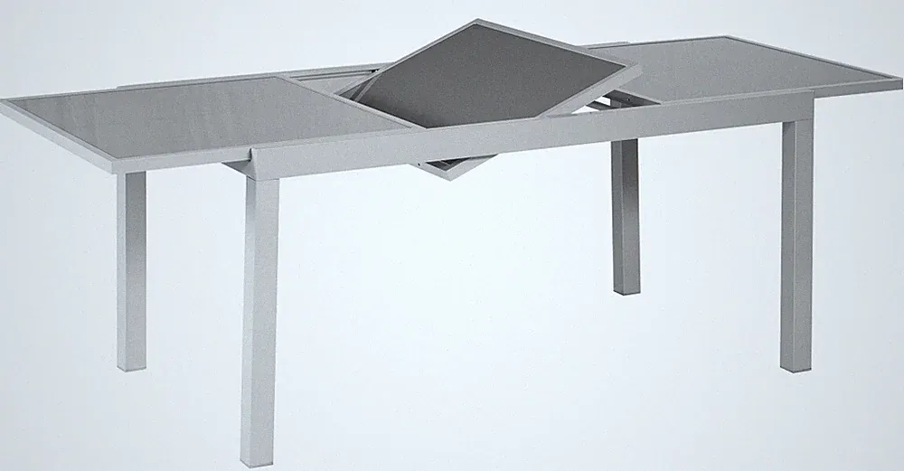 Merxx Gartentisch Ausziehtisch eckig 160(220) x 90cm silber Sicherheitsglas grau