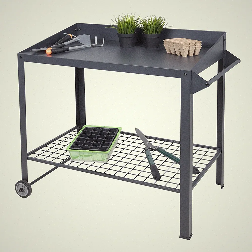 Metall Blumen Pflanz Tisch mit Rollen - 90x55 cm - Garten Arbeits Platte rollbar