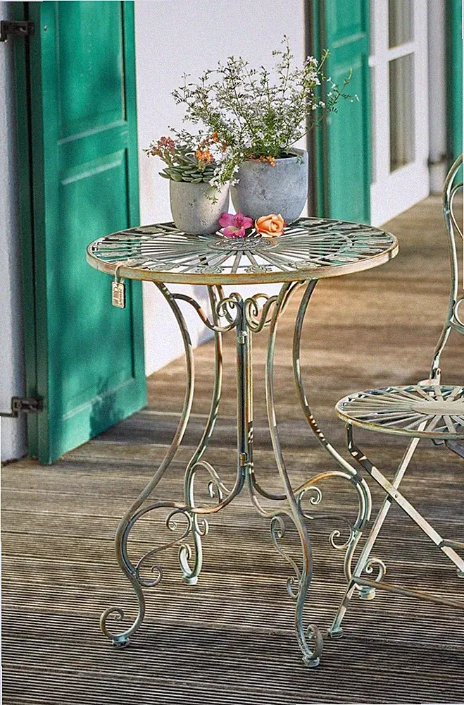 Metall Gartentisch rund "Pfauenauge" Antik Design, Balkontisch Beistelltisch