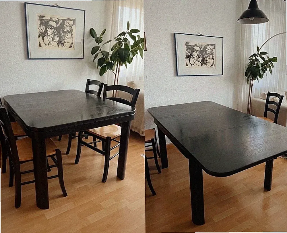 Mid Century Tisch ausziehbar Massivholz Esstisch Tafel Schwarz Helbig
