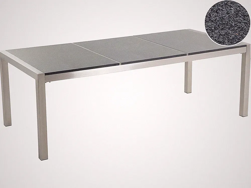 Moderner Gartentisch 220 cm 3 Tischplatten Granit poliert grau / silber Grosseto