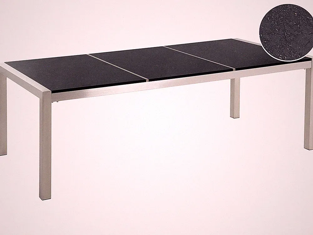 Moderner Gartentisch 220 cm 3 Tischplatten Steingemisch schwarz poliert Grosseto