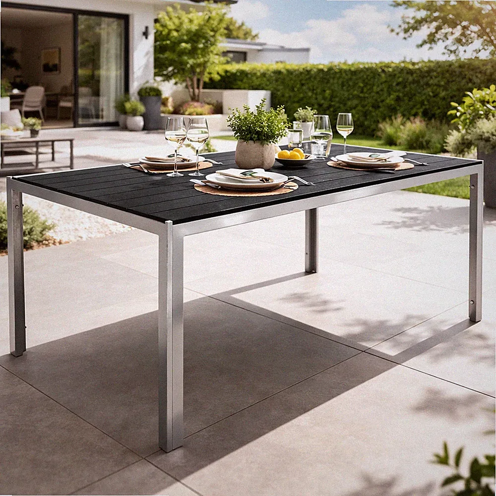Mojawo Gartentisch Aluminium Non-Wood Silber/Schwarz Gartenmöbel 150x90cm