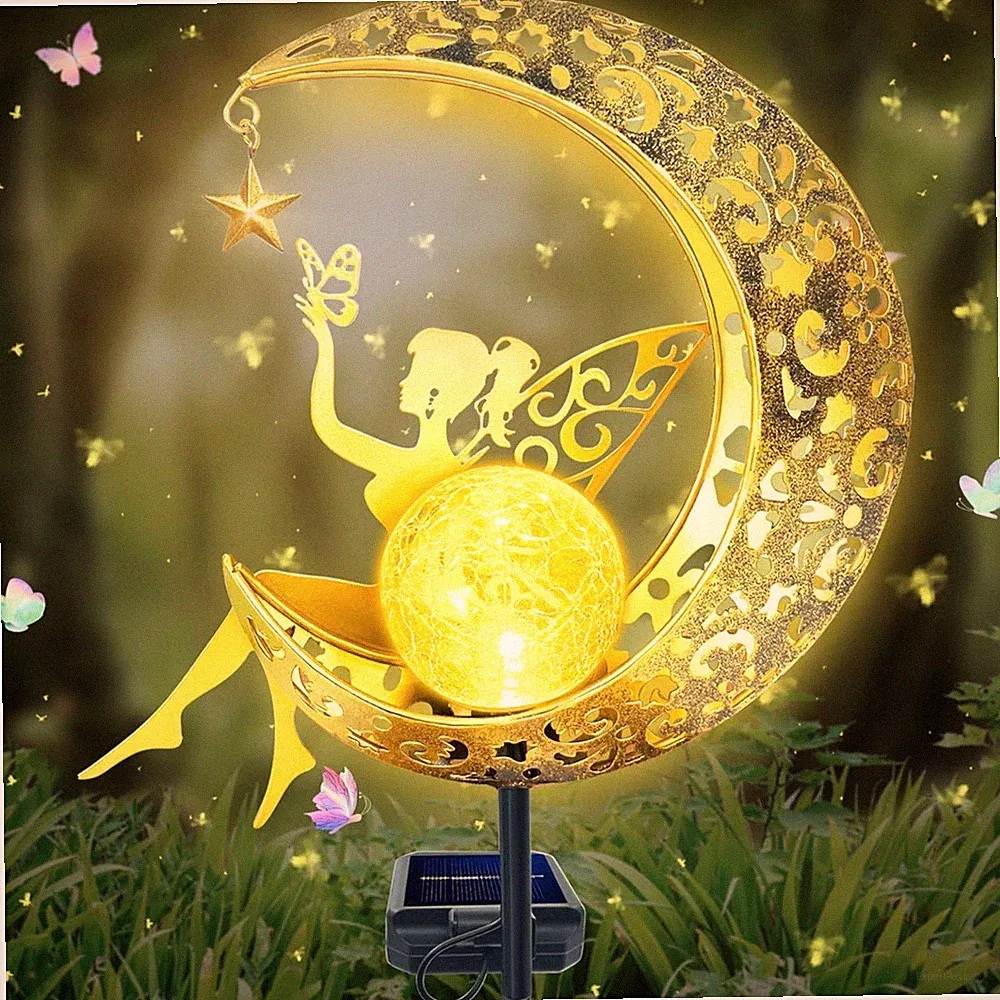 Mond Solarleuchten Garten Deko romantisch outdoor mit Elfe